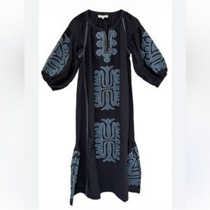 Rose & Rose Blue Caftan with Black Appliqué Size Medium